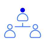 Collaborators a blue line cartoon showing 3 stylised figures connected by a hierarchical line