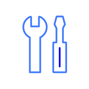 outils Blue line cartoon on a grey check background depicting a spanner and a flat blade screwdriver side by side