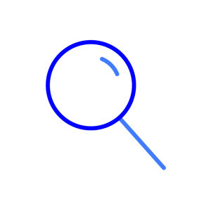 A blue line cartoon on a grey check background og a magnifying glass