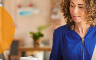 Remote First showing a woman on a laptop remotely working