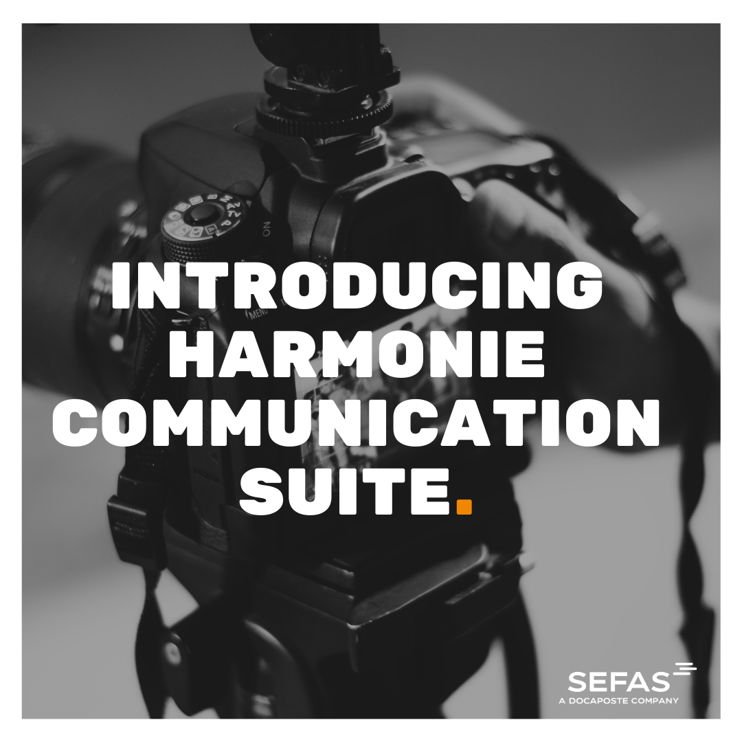 Introducing Harmonie Communication Suite superimposed on a picture of a DSLR camera