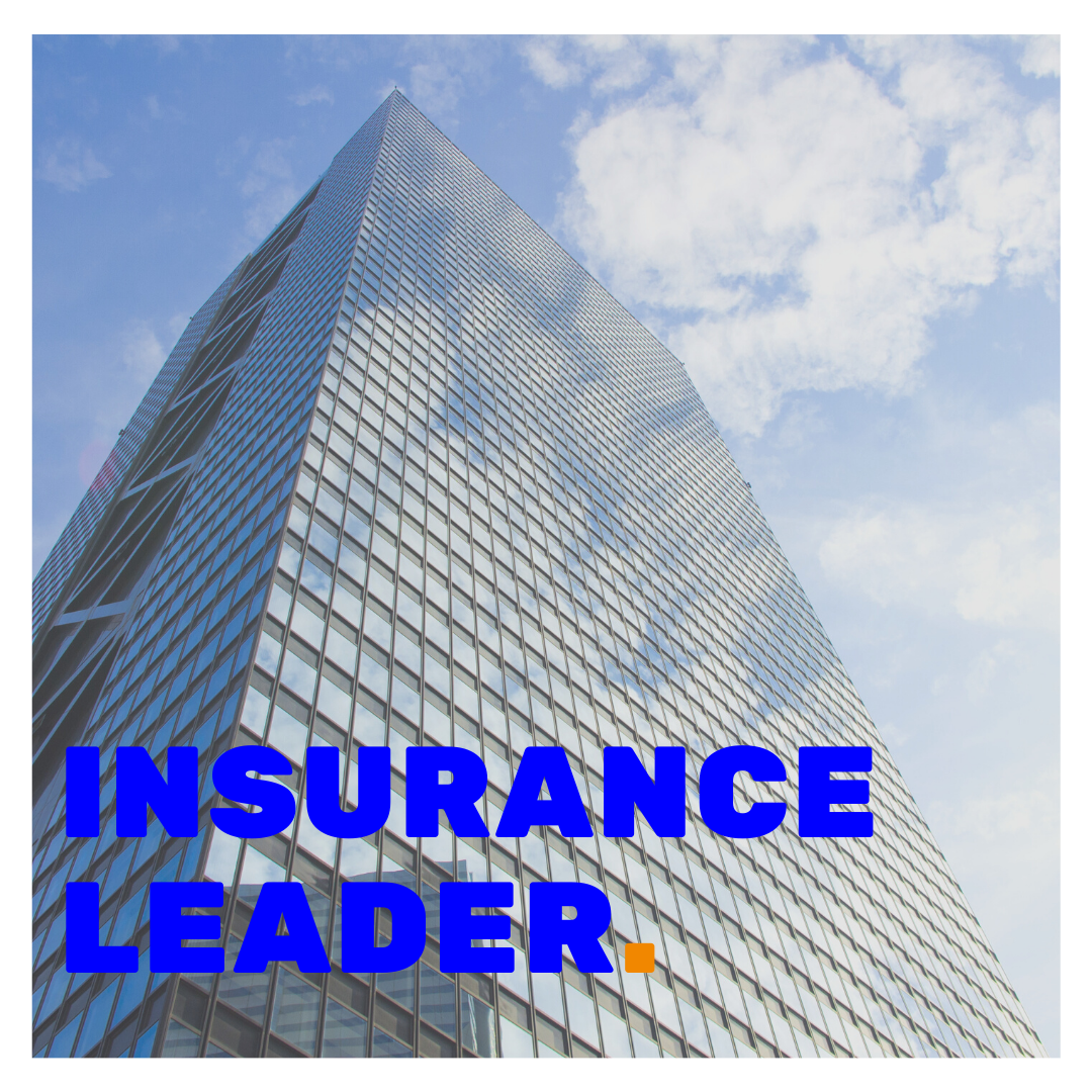 Insurance Leader case study superimposed on a picture of a multi story office building