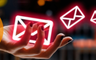 Picture of hand holding icons depicting emails.