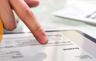 Digital Banking Transformation showing an invoice on a tablet