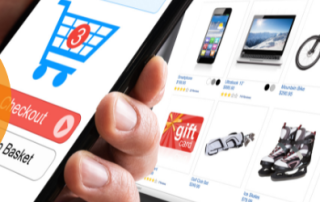 eCommerce Customer Journey showing a laptop purchase screen from an eRetail site to the purchase on a mobile phone of 3 items