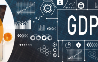 Protecting customer data showing a graphics depicting GDPR and a laptop.