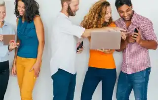 ASPIRE awards badges with people using digital devices